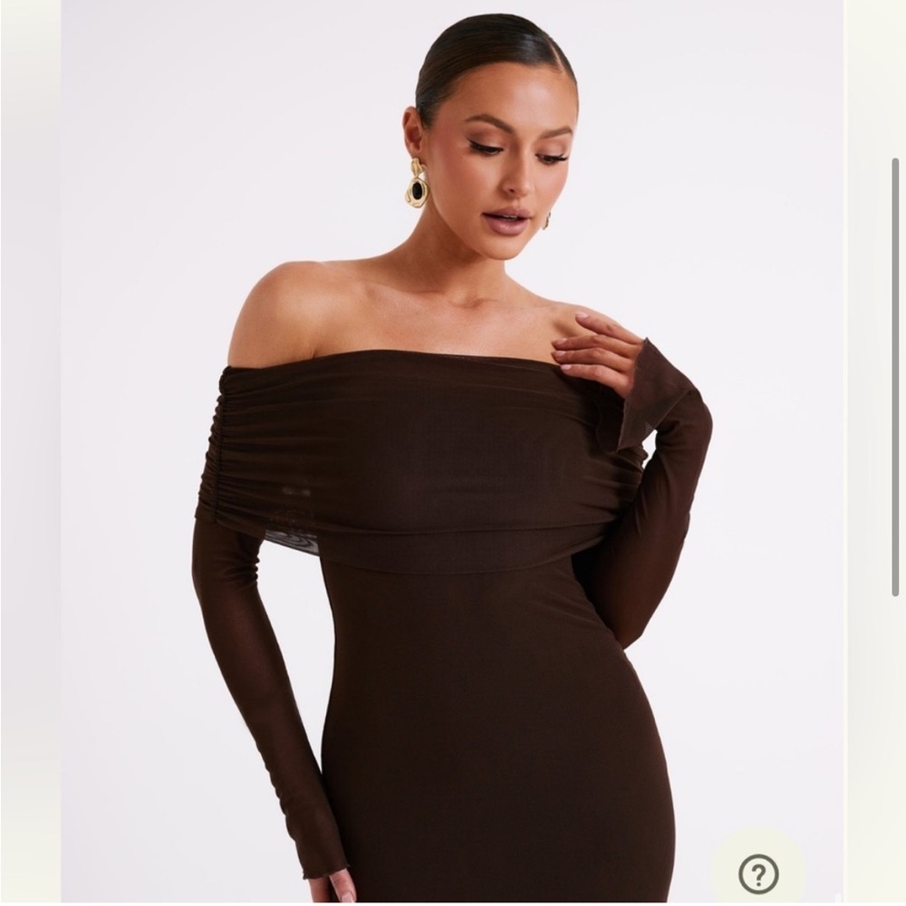 NWT Mekhi Josie Off Shoulder Mesh Maxi Dress in Dark Brown Size XXL - Picture 4 of 13